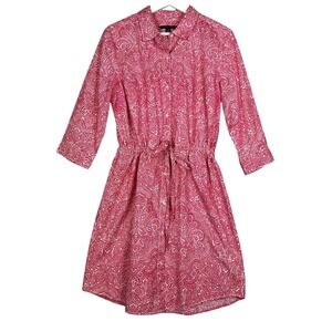 Tommy Hilfiger Women Paisley Print Shirt Dress Belted Button Front Midi Red L G